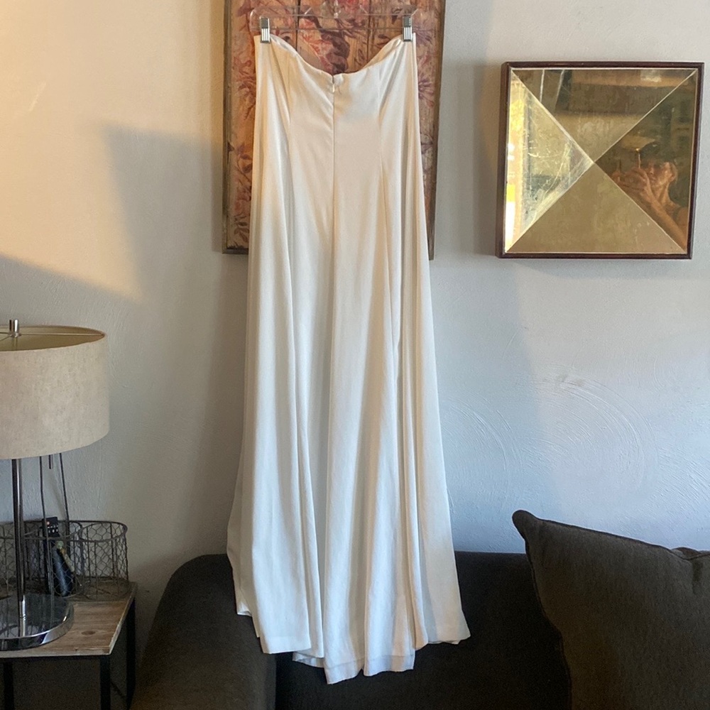 ROSETTA GETTY STRAPLESS JUMPSUIT WHITE CREPE FLOWY WIDE LEG JUMPSUIT BACK ZIP 6 - Picture 7 of 13